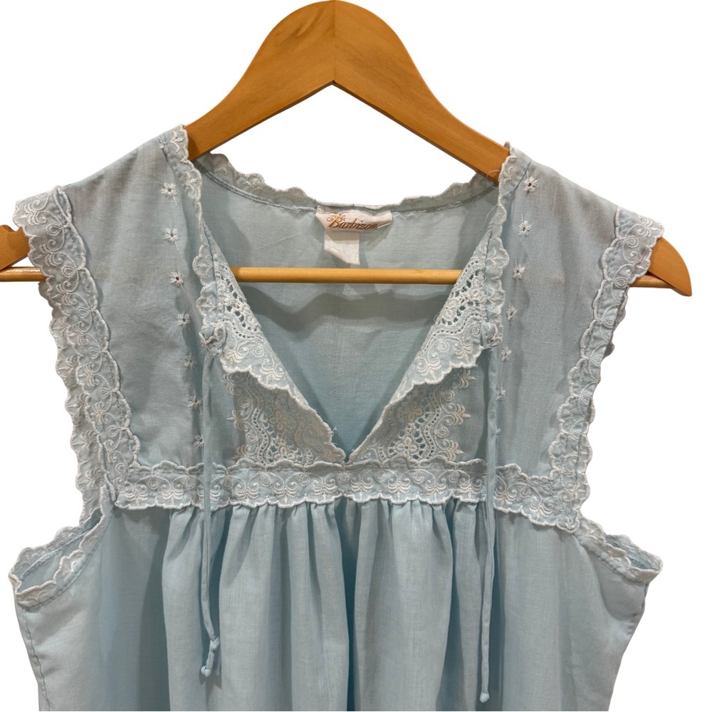 Vintage Barbizon Blue Lace Trim Nightgown Chemise Sleeveless Empire Waist M - Picture 2 of 6